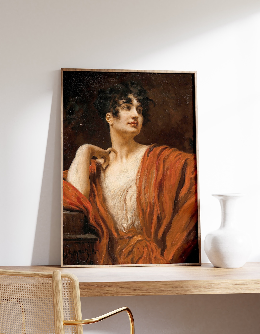 Vintage Portrait of a Woman | Eclectic Wall Decor | Red Dress Oil ...