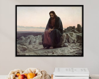 Ivan Kramskoi - Christ in the Desert (1872) - Bedroom Wall Art Gift Vintage Painting Poster Print Home - Jesus Fasting 40 days 40 nights