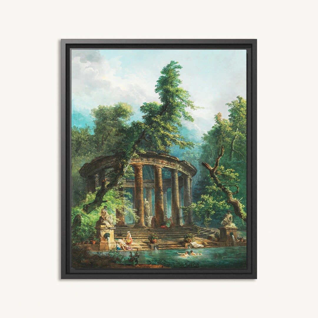 Premium Framed Canvas | Hubert Robert | the Bathing Pool | Vintage ...