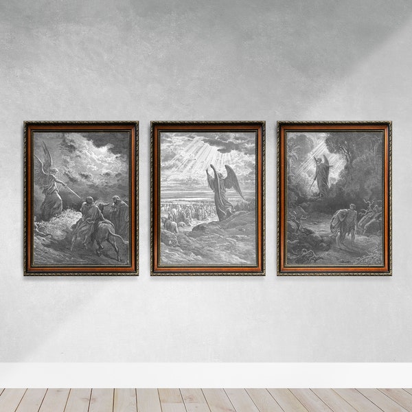 Set of Three Gustave Dore Prints | Vintage Classic Painting | Gallery Wall Art Set Posters | Antique Gift Bedroom Bathroom Decor