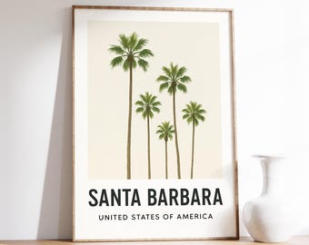 Santa Barbara Palm Trees Print, California Wall Art, Santa Barbara Poster, Coastal Decor, Santa Barbara Travel Gift