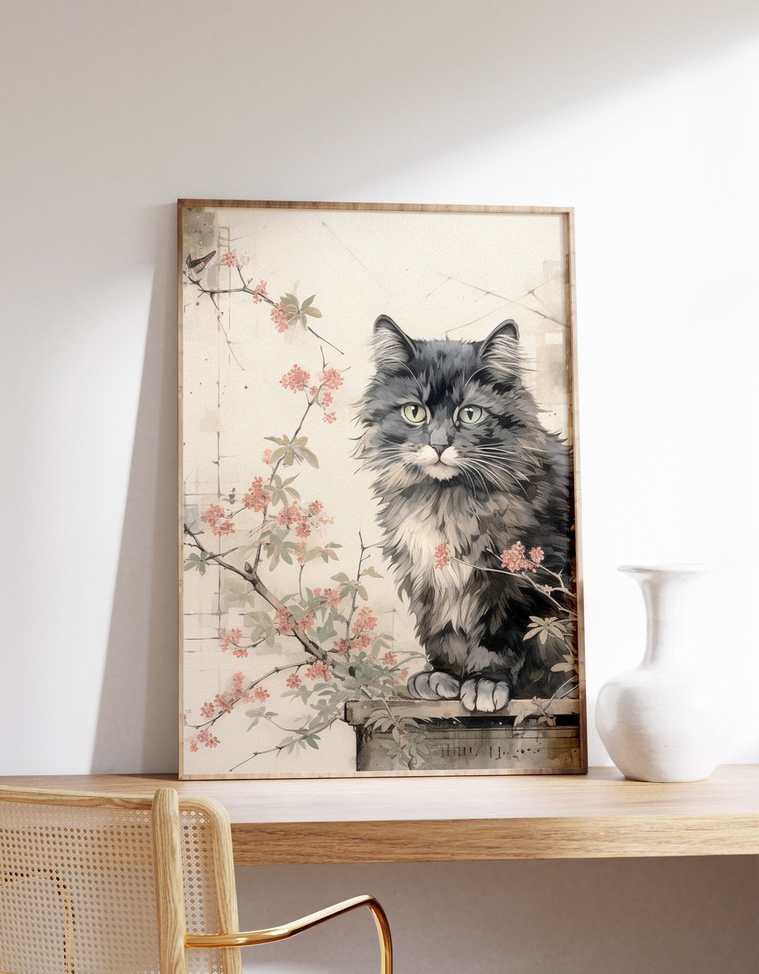 Japanese Shy Cat Poster | Animal Poster | Shy Cat Art Print | Animal ...