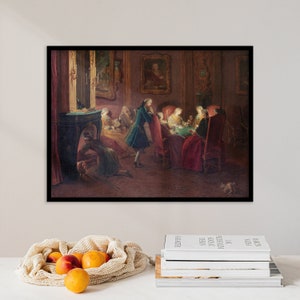 Pierre Louis Dumesnil der Jungere - Kartenspieler im Salon | Vintage Malerei Druck Leinwand Landschaft Antikes Plakat Schlafzimmer Wandkunst