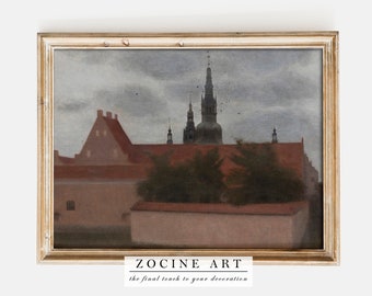 Danish Art | Vilhelm Hammershoi - Frederiksborg Castle (1912) | Vintage Architecture Print, Antique Landscape Painting, Muted Scenery Canvas