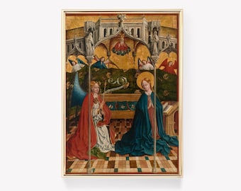 The Annunciation | Vintage Painting | Religious Art Print | Angel & Mary Print | Sacred Art | Historical Wall Decor