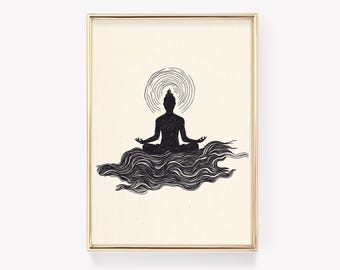 Zen Wall Art, Minimalist Meditation Print, Inner Peace Ink Illustration, Mindfulness Yoga Poster, Tranquil Spiritual Decor