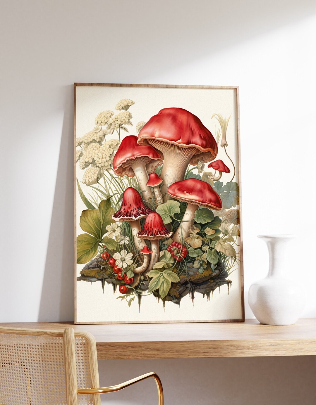 Red Mushrooms | Cottagecore Wall Art | Moody Floral Print | Goblincore ...