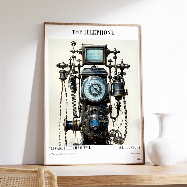 Science Wall Art | The Telephone | Antique Science Painting | Science Art Poster | Exhibition Poster