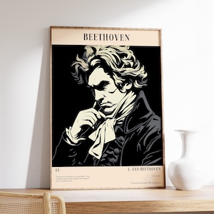 Beethoven Poster | Vintage Druck | Minimal Wand Dekor | Wandkunst | Antike Malerei | Stimmungsvolle Wandkunst