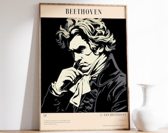 Beethoven Poster | Vintage Druck | Minimal Wand Dekor | Wandkunst | Antike Malerei | Stimmungsvolle Wandkunst