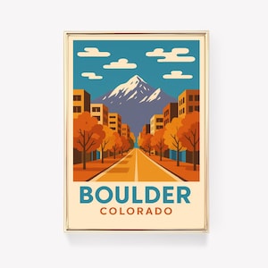 Boulder Colorado Travel Poster, Vintage Wall Art Print, Boulder City Decor, Retro Travel Gift