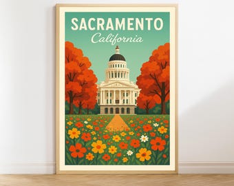 Sacramento Travel Poster, California Wall Art, Vintage Print, Sacramento Wall Decor, California Gift