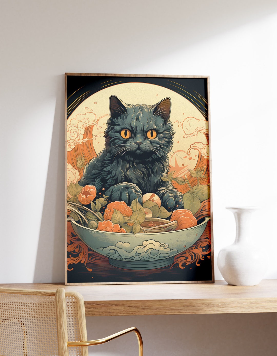 Japanese Ramen Cat Poster | Animal Poster | Ramen Cat Art Print ...