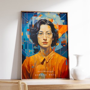 Poster Simone Weil / Stampa filosofica / Regalo topo di biblioteca / Decoro con citazione / Arte murale moderna / Pittura antica