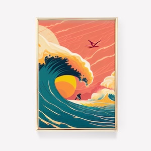 Surfen Wand Kunst | Retro Surf Poster | Vintage Kunstdruck Surf-Druck | Surfen Wand Dekor | Welle Wandkunst | Illustration Kunst