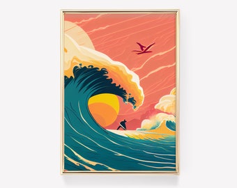 Surf Wall Art | Retro Surf Poster | Vintage Beach Print | Surf Print | Surf Wall Decor | Wave Wall Art | Illustration Art