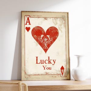 Hartenkoningin poster | Lucky You-decor | Speelkaartkunst | Vintage stijl print | Retro muurkunst