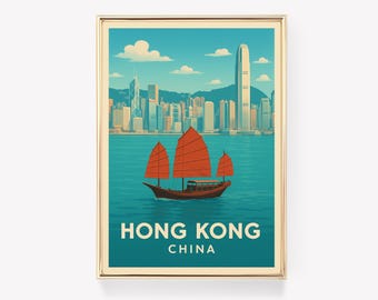 Vintage Hong Kong Travel Poster Canvas Print - Hong Kong Wall Art, Hong Kong Print, Hong Kong Poster, Hong Kong Decor, Hong Kong Gift Idea