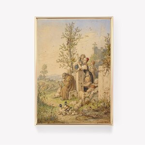 Monk In Spring | Ludwig Richter Print | Vintage Painting | 1870 Art Print | Pastoral Scene | Wall Decor