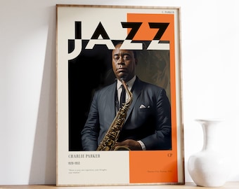 Charlie Parker Poster | Musikalischer Druck | Poster | Jazz Porträt | Musik Dekor | .Jaspis Art Print | Wohndekor