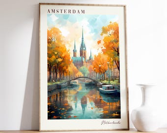 Amsterdam Travel Poster | Netherlands Travel Decor | Netherlands Poster | Amsterdam Print | Travel Print