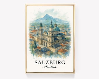 Salzburg Travel Poster, Austria Wall Art, Salzburg Print, Vintage Canvas Print, Salzburg Decor, Austria Gift