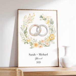 Affiche juste marié | Impression souvenir de mariage personnalisée | Art mural couple personnalisé | Affiche jeunes mariés 2025