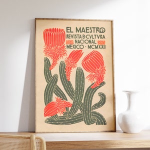 Mexikanische Ausstellungskunst Poster | Mexikanische Print | Vintage Blumen Wand Kunst Dekor | Amerikanischer Druck | Kaktus Kunstdruck | Ausstellungsplakat