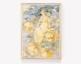 Vintage Flower Print | Yellow Rose Art | Floral Wall Decor | The Language Of Flowers | Antique Print