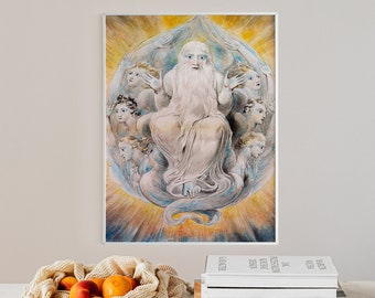 William Blake - God Blessing the Seventh Day (1805) - Classic Painting Photo Poster Print Fine Art Gift Home Wall Decor - Poet Poem Poetry