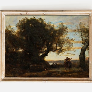 Camille Corot - Los gitanos (1872) - Póster de paisaje Impresión de arte de pared Campo vintage Rústico Cielo nublado Pintura Hogar Dormitorio Cocina Decoración