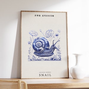 Druck Schnecke | Poster Schnecke | Vintage Japanische Kunst | Antikes Dekor | Moderne japanische Wandkunst | Wohnzimmer Poster