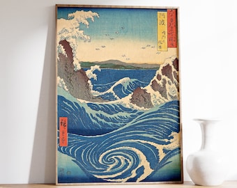 Japanese Print | Utagawa Hiroshige - Whirlpool, Awa Province (1853) | Japanese Poster | Ukiyo-e Art Print | Japanese Decor | Waves Painting