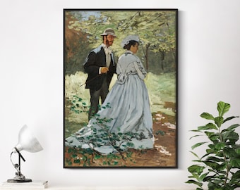 Claude Monet - Bazille and Camille (1865) | Print Painting Canvas Poster Gift Wall Art | Study for "Déjeuner sur l'Herbe" | Home Decor