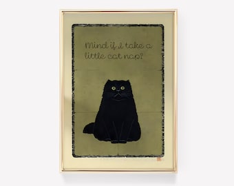 Cat Poster Napping Cat Nap Print Vintage Animal Art Trendy Apartment Decor Vintage Wall Art Cute Kitten Print | Antique Print