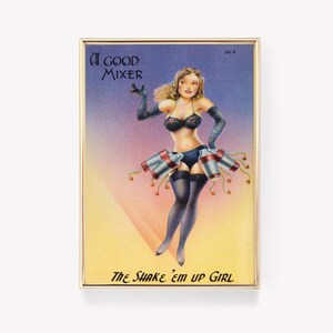Vintage Cocktail Poster | Shake 'Em Up Mädchen Druck | Retro Bar Kunst | Vintage Gemälde | Wanddekoration