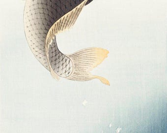 Japanskt konsttryck | Karpvattenfall | Hokusai-konstverk | Vintagemålning | Karptryck | Retro väggkonst