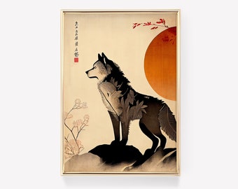 Premium Druck | Poster Wolf | Japanische Malerei | Ukiyo-e Malerei | Wolf Wand Kunst | Kunstdruck | Museums-Qualitätsdruck