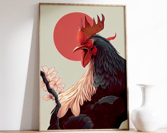 Japanese Print | Rooster Poster | Animal Art Print | Vintage Art | Japanese Rooster Art | Oriental Wall Art | Japanese Poster