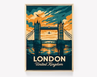 London Travel Poster, United Kingdom Wall Art, London Print, UK Canvas Poster, London Home Decor, British Gift