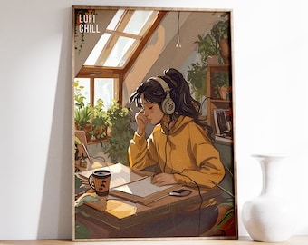 lofi aesthetics, dorm room essentials, lofi girl, lofi art, anime poster, cool posters, lofi poster, retro lofi art, wall art, lofi print