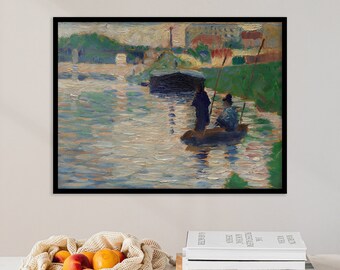 Georges Seurat - View of the Seine (1882) | Landscape Lake Wall Art Poster Print Vintage Home Bathroom Living Room Decor Dark Oil Painting