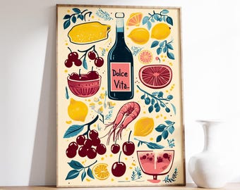 Dolce Vita Art Print | Italian Style | Vintage Kitchen Decor | Food Illustration | Colorful Art | Poster | Home Decor | Wall Art