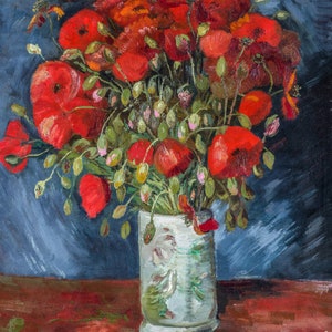 Cartel de Van Gogh / Jarrón con amapolas rojas (1886) / Cartel de bodegones, Pintura de flores, Pintura vintage, Arte de pared antiguo, Pintura de Van Gogh