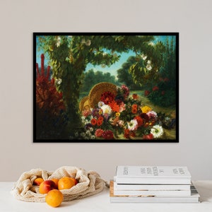 Eugene Delacroix - Kosz kwiatów (1849) - Reprodukcja klasycznego obrazu Plakat fotograficzny Wydruk Sztuka Prezent Dom Dekoracja ścienna Rysunek