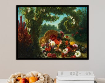 Eugene Delacroix - Basket of Flowers (1849) - Reproduction of a Classic Painting Photo Poster Print Fine Art Gift Home Wall Decor Drawing
