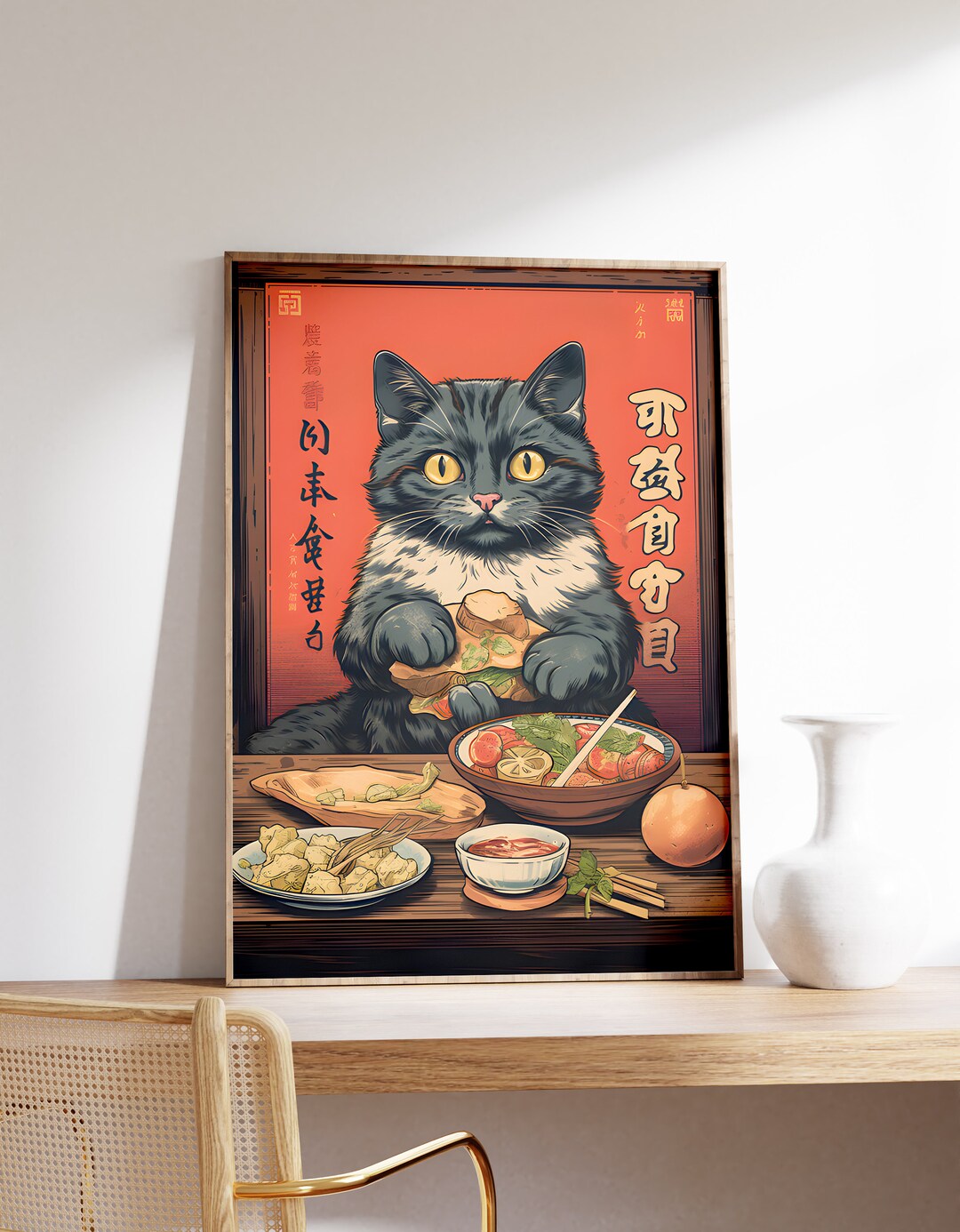 Japanese Cat Print | Ramen Print | Food Art | Funny Cat Print ...