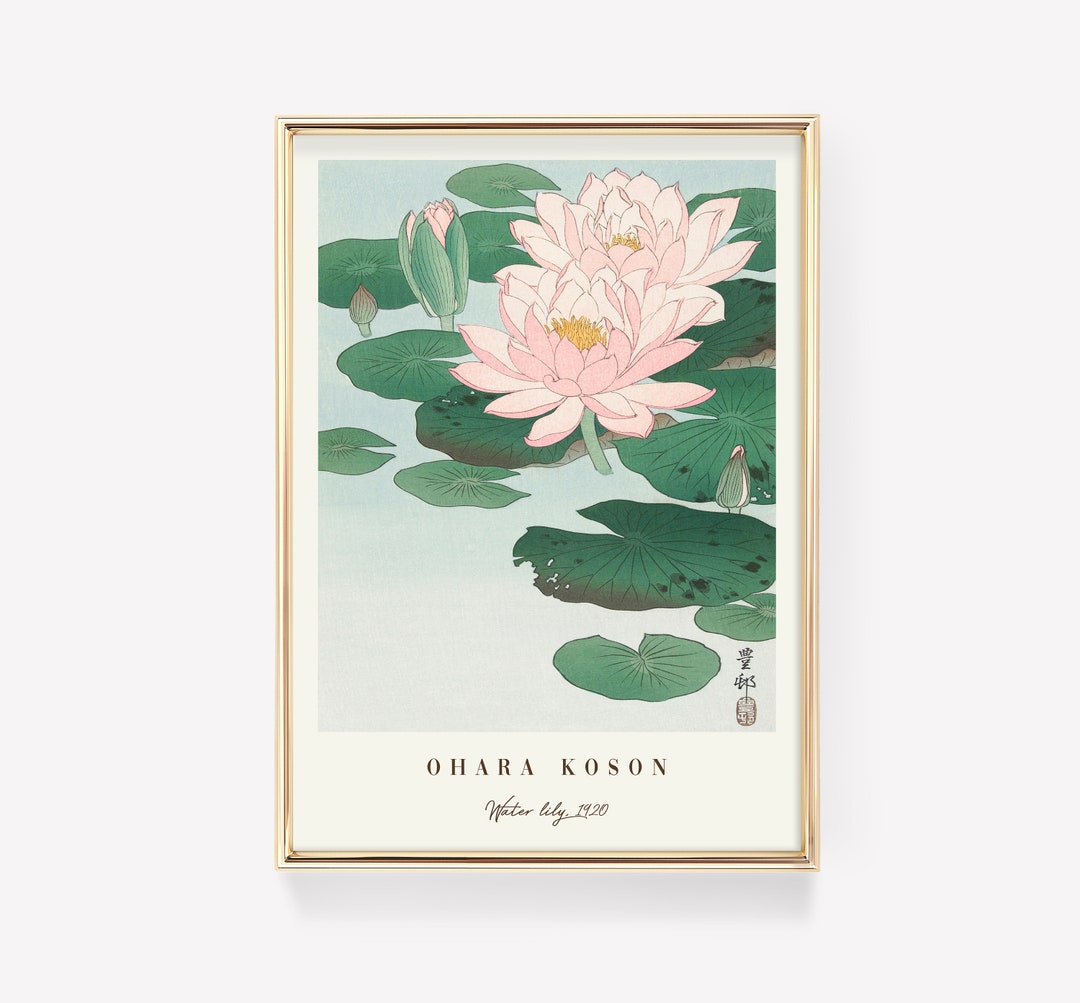 Japanese Flower Art Poster | Water Lily Print | Kitchen Print | Pink ...