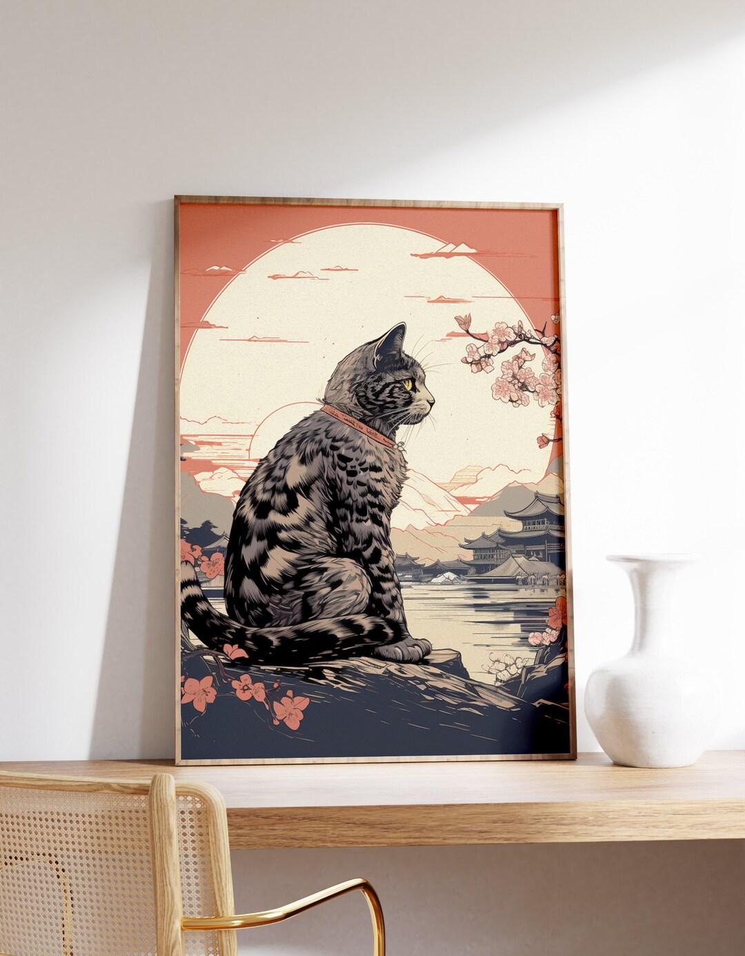 Japanese Relaxing Cat Poster | Animal Poster | Relaxing Cat Art Print ...