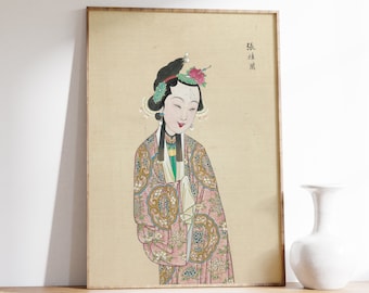 Chinese Art Print | Oriental Art Decor | Female Drawing | Traditional Chinese Art | Chinese Poster | Mid Century | Vintage Oriental Print